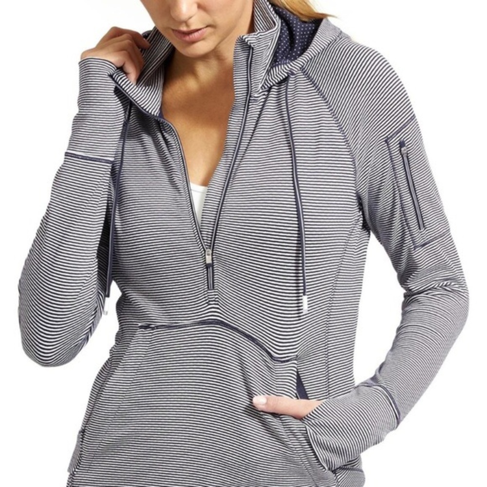 Tangerine Striped 1/4 Zip with a pockets and hood